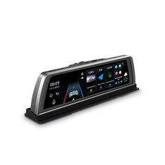 Car dashboard display with touchscreen interface on a white background