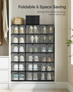 Pack of 18 Foldable Shoe Boxes, Fit up to US Size 13