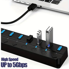 Seven-Port USB 3.0 Hub and Splitter for Computers